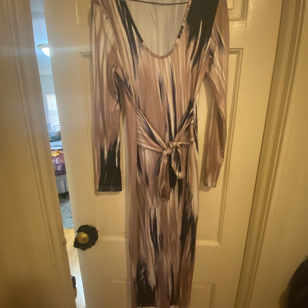 Shein midi dress with middle tie belt